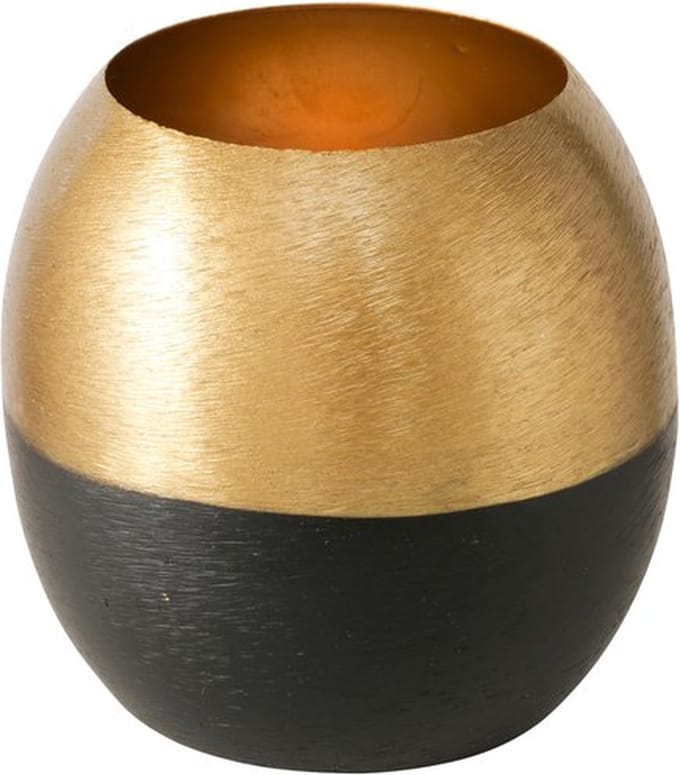 Sfeerlichtje van geëmailleerd metaal met gouden rand zwart