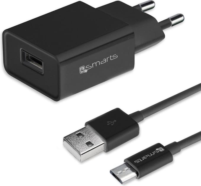 4smarts Universele Oplader 12W met USB naar Micro USB Kabel (1M) Zwart