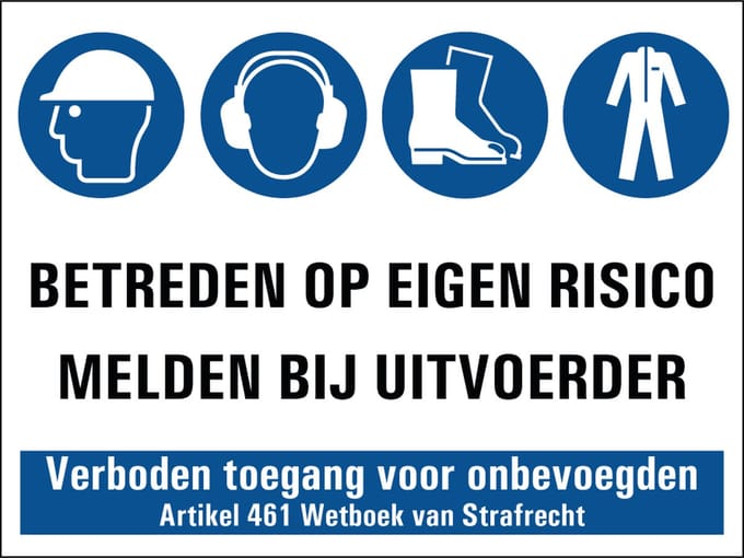 Bouw sticker melden bij uitvoerder art 461 280 x 210 mm