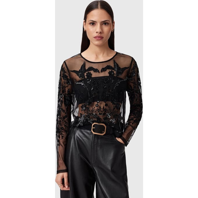AllSaints Greta Emb Top Black Taglia: 12 | Magliette intime Outlet | Donna | Nero