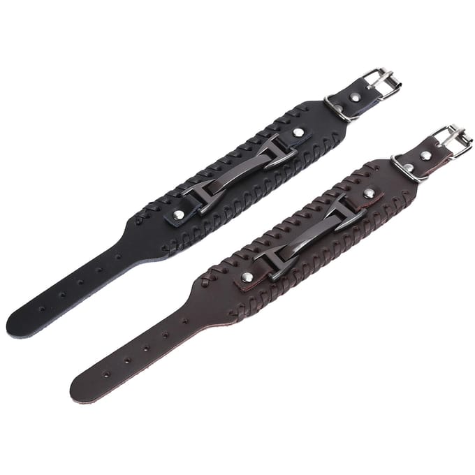 Koppel Gevlochten Armband Brede Verstelbare Bangles Modieuze PU Leer Heren Sieraden black