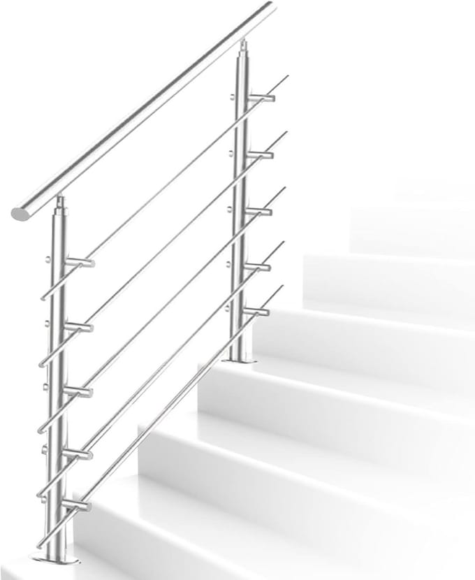 RVS Trapleuning 160 cm met 5 Dwarsstangen Wandmontage