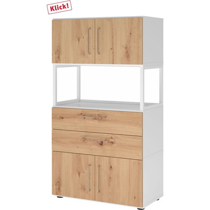 FlexWall | 4 OH | 2x deuren + laden + frame | met verstelbare poten - Wit/Essen-Eik
