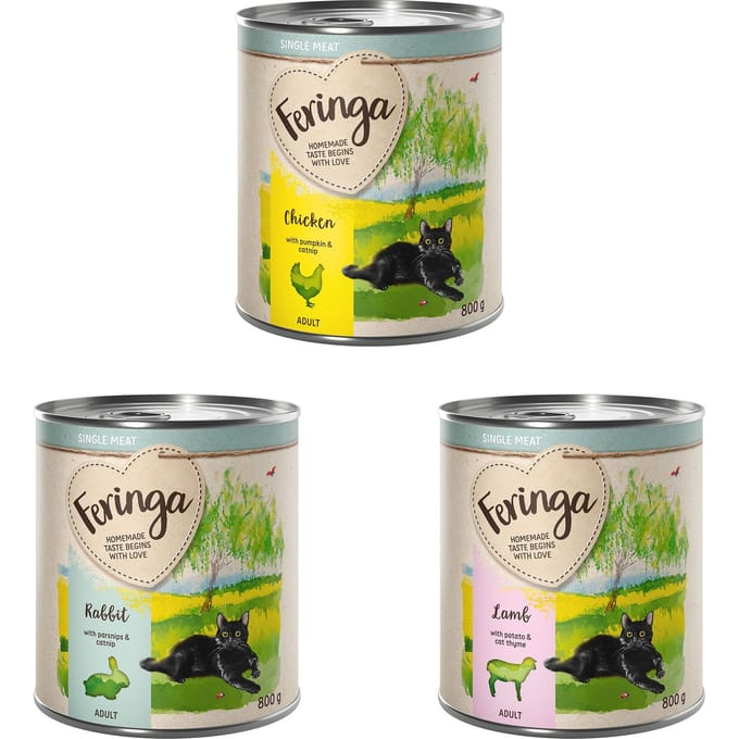Feringa Single Meat Menu 12 x 800 g - Mixpakket 1 (Kip, konijn, lam)