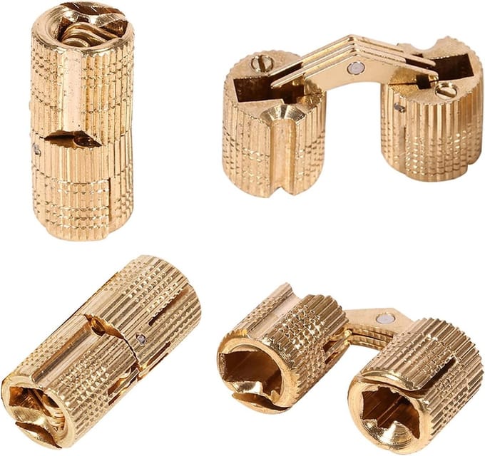 Set van 4 Verborgen Messing Scharnieren voor DIY Sieradenbox - Onzichtbare Barrel Hinge Goud (10 mm)