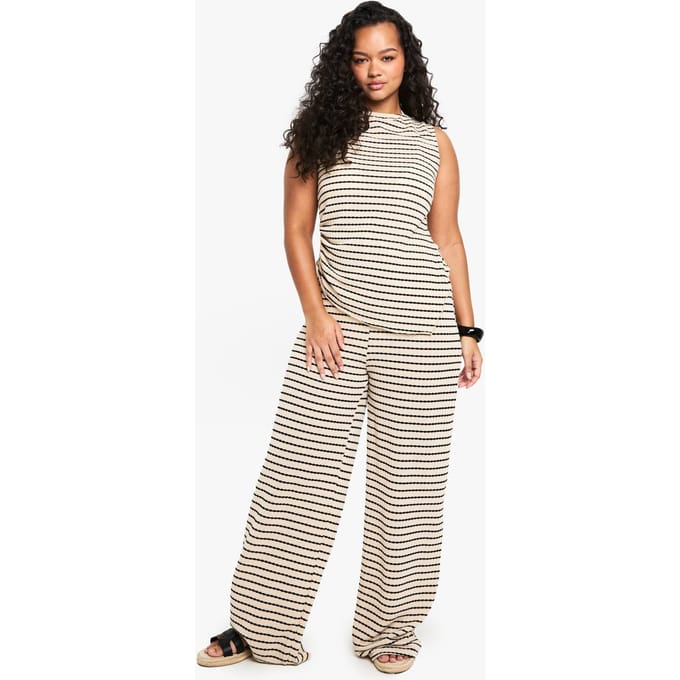 boohoo Dames PLUS STREEP SINGLE CHANNEL WijDE BROEK | Ecru | Maat: 54