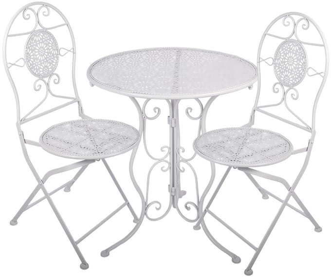 Clayre & Eef Bistroset Bistrotafel Bistrostoel 3-delig Ø 60x70 / 50x40x93 cm Wit Metaal