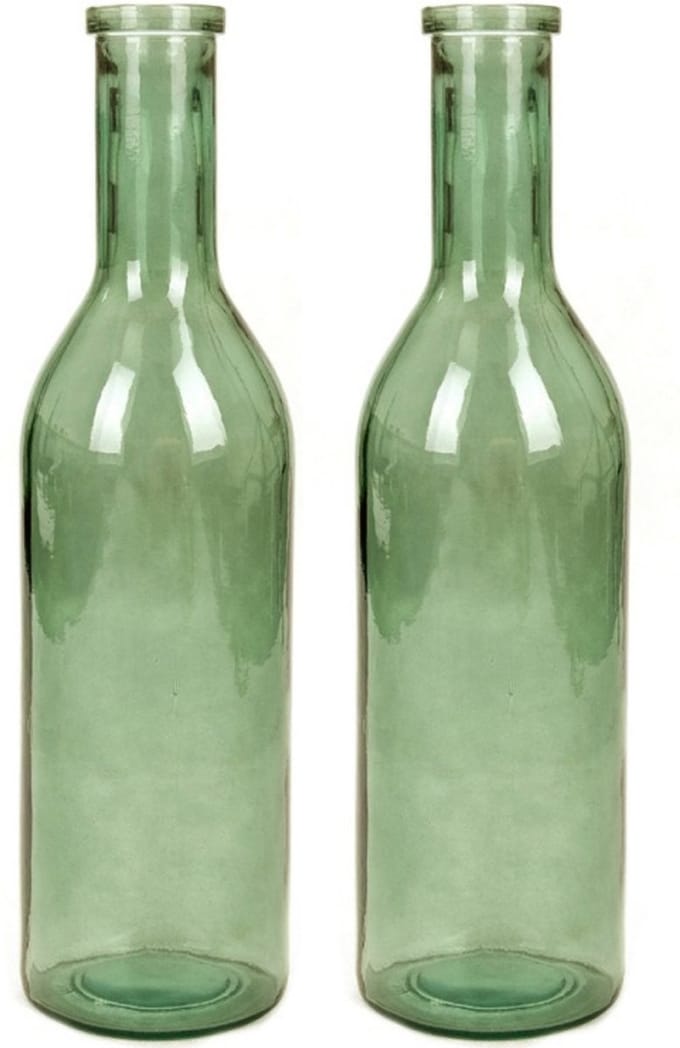 Mica Decorations Flesvaas groot - Set van 2x stuks - Rioja - groen - eco glas - 18 x 75 cm