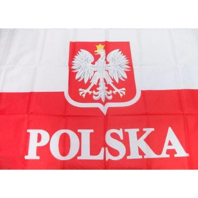 Drapeau de la Pologne Blanc Rouge Armoiries 115X70Cm