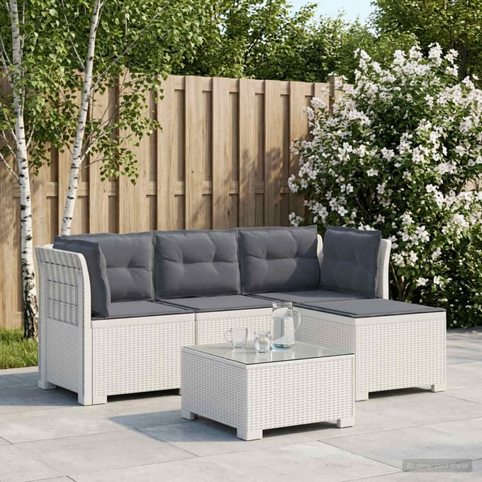 vidaXL - 4-Zitter - Tuin - Sofa - met - Kussens - Rattan - Look - PP - Wit