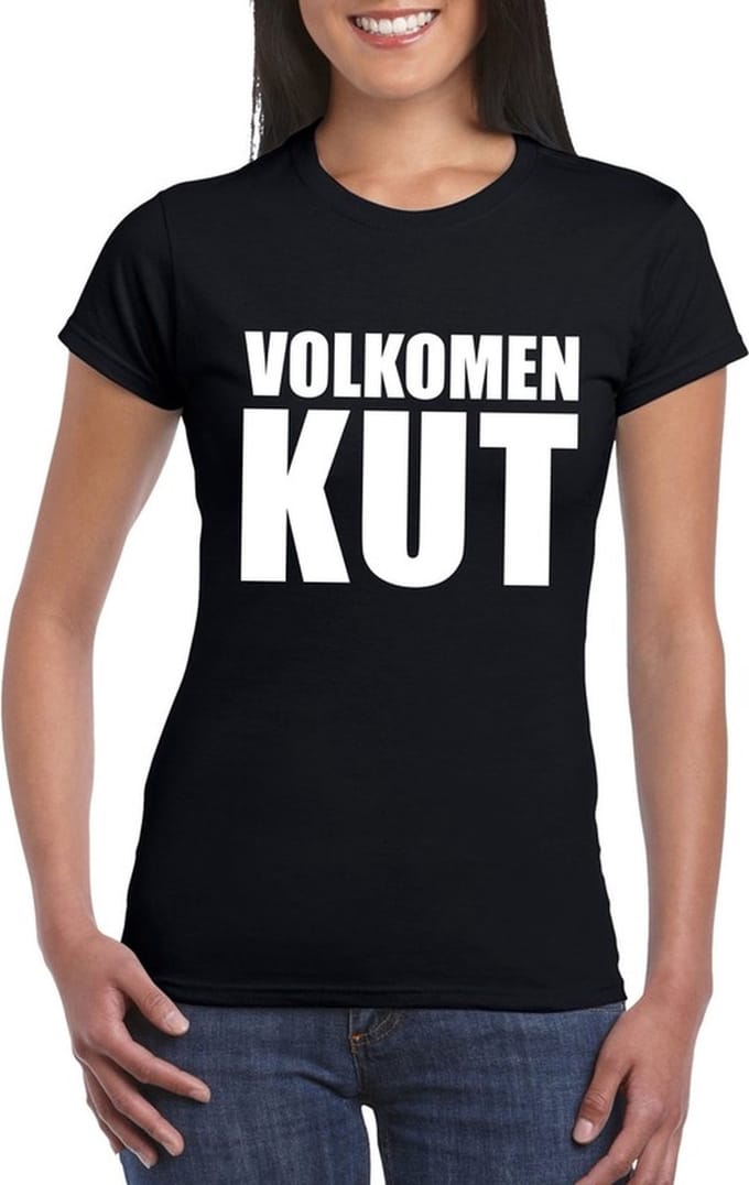 Volkomen kut tekst t-shirt zwart dames S