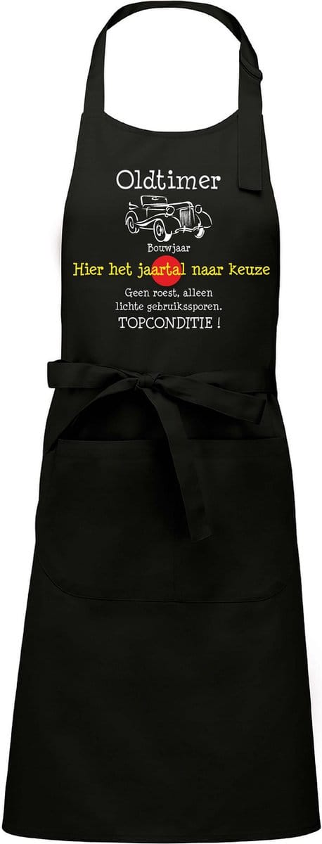 Keukenschort - BBQ schort - Oldtimer - Jaartal naar keuze - zwart