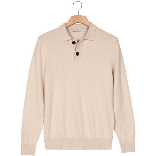 Thomas Maine Trui Polo Pullover Button Collar Fine Lambswool Single Knit Kitt / male