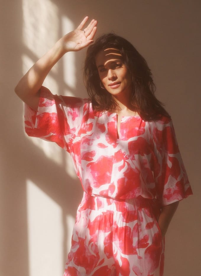 YEST Mylene Tops - Bright Pink/Multi Co - maat 40
