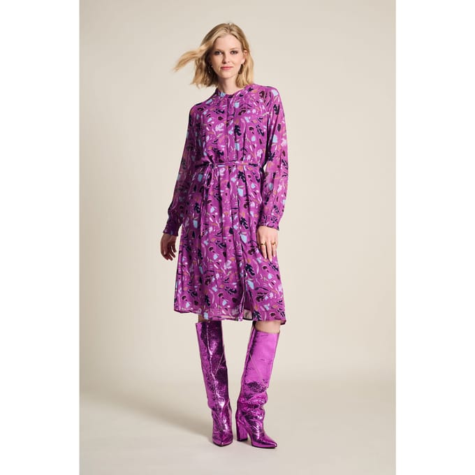 POM Amsterdam Dress - Featherfest Cactus Pink Maat: 34 | Midi Jurken Outlet | Dames | Roze