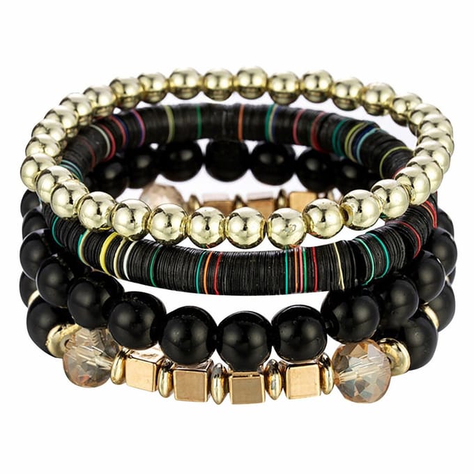 Fako Bijoux® - Armband Set - Boho - Bohemian - Katsuki - Zwart