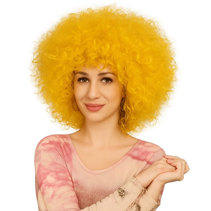 Gele Krullen Afro Pruik – Feest & Verkleed Accessoire