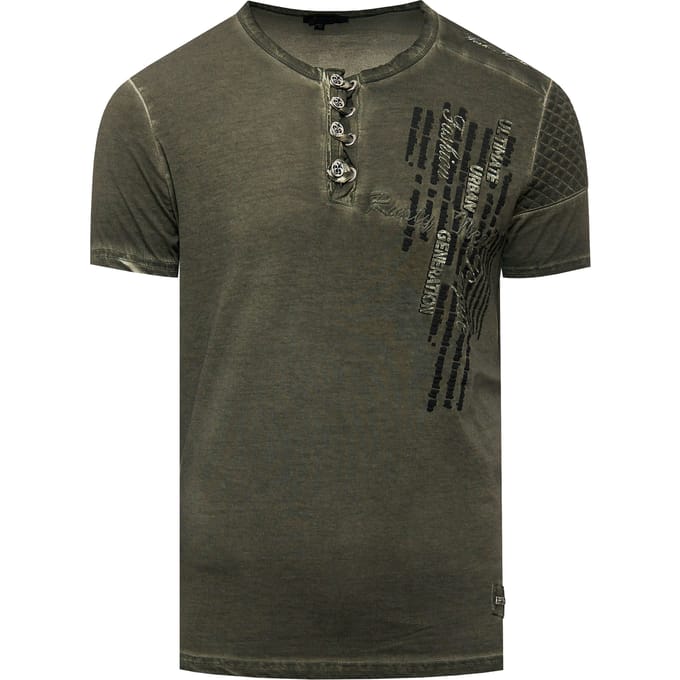 Olie-gewassen T-shirt met knoopsluiting