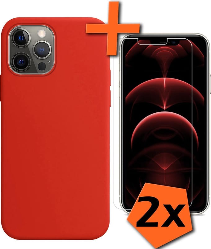 Hoes - Met 2x Screenprotector - Geschikt voor Apple iPhone 13 Pro - Sterk & Shockproof - Back Cover - Siliconen Case - Telefoon Hoes - Rood