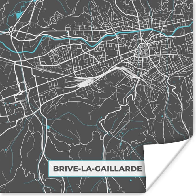 Poster Plattegrond - Kaart - Stadskaart - Brive-la-Gaillarde - Frankrijk - 30x30 cm
