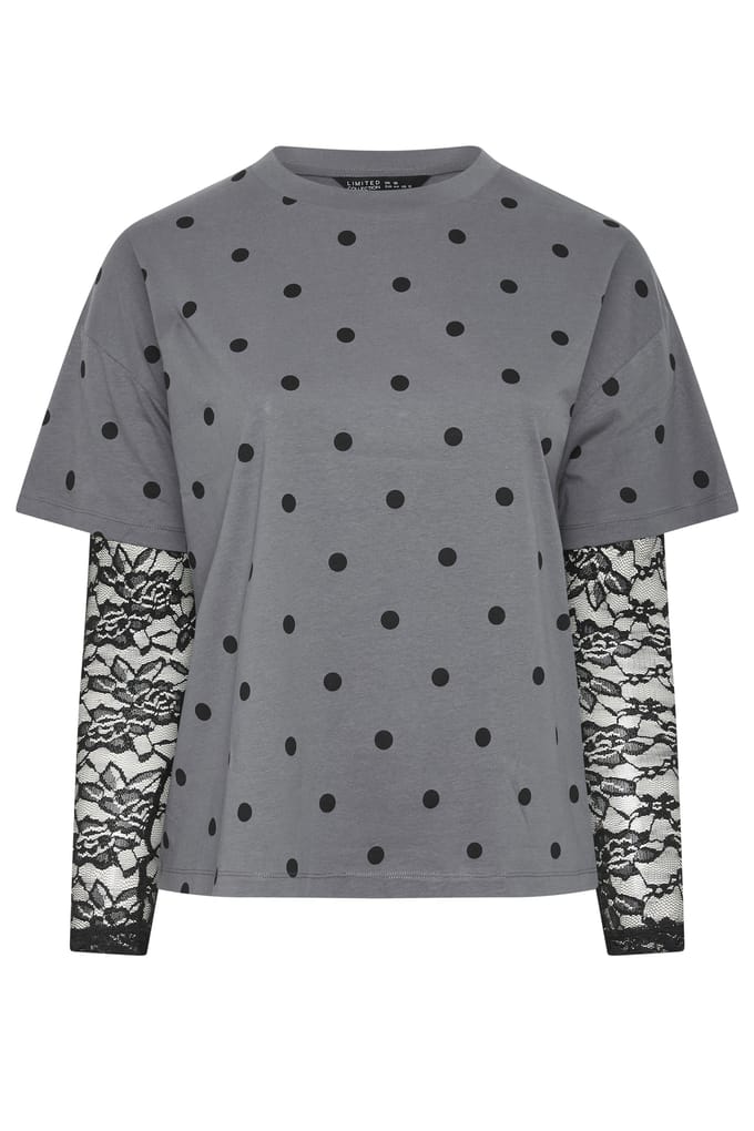 Limited Collection Grijze Top Met Stippen En Kant Size 40