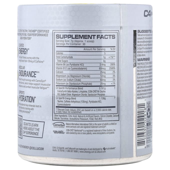C4 / Cellucor, C4 Sport, Pre-Workout, Fruit Punch, 210G (7.4oz)