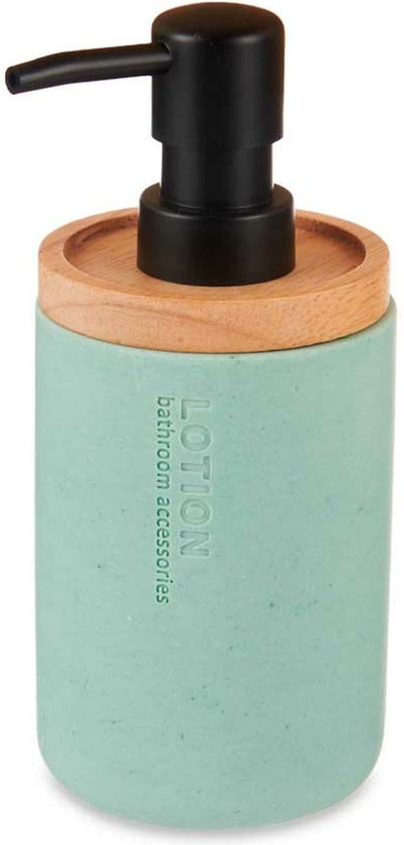 Berilo zeeppompje/dispenser Lotions - mat mintgroen - polyresin/bamboe - 18 x 8 cm - 300 ml - badkamer/toilet/keuken