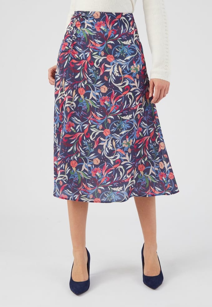 Damart - Stretchrok met fronsjes in crêpe met reliëf - Dames - Blauw - 42