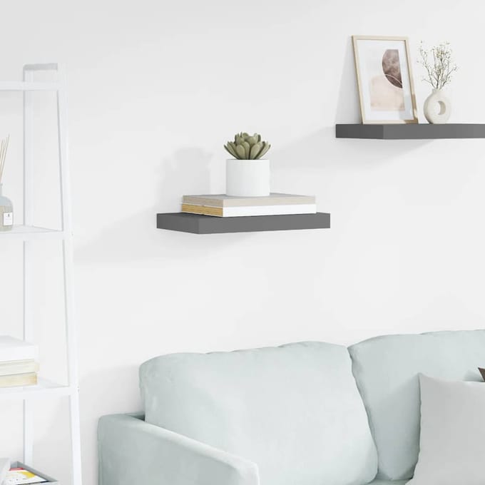 vidaXL - Wandschap - zwevend - 40x23,5x3,8 - cm - MDF - hoogglans - grijs