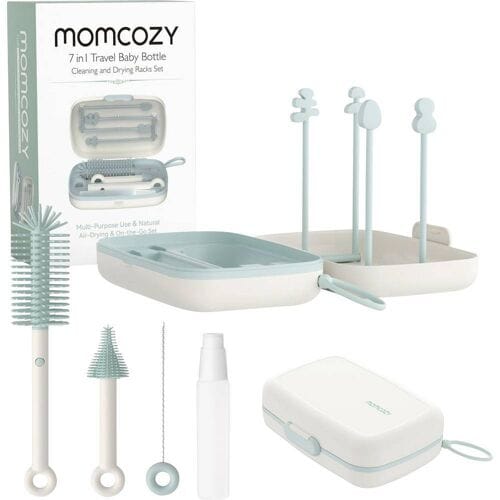 momcozy 7in1 Portable Bottle Cleaning Brush Set Wit, Groen