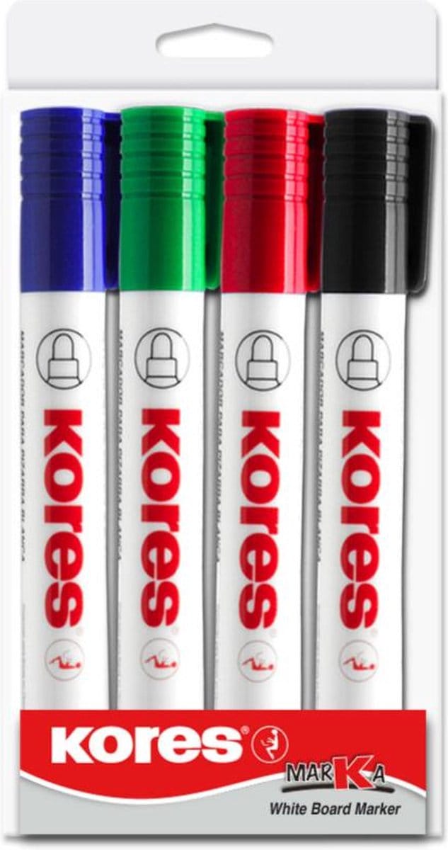 Kores whiteboard markers rond assorti etui 4 stuks