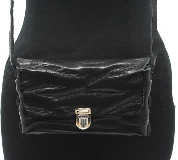 Zwarte schoudertas van geplooid leder - klein model - 100% Leer