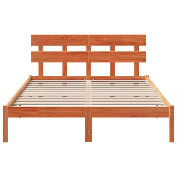 vidaXL - Bedframe - met - hoofdeinde - Bruin - 150 - x - 200 - cm - Massief - grenenhout