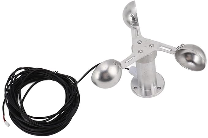 Windsnelheidsensor - Windmeter Anemometer - Weer Meten - Drie Kopjes Ontwerp - 8m Kabel - Grijs
