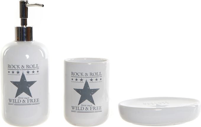 Items badkameraccessoires set - wit - keramiek - 3-delig - pomp/beker/schaaltje