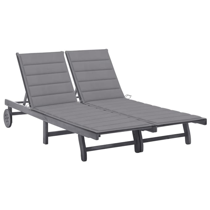 vidaXL - Ligbed - 2-persoons - met - kussens - massief - acaciahout - grijs
