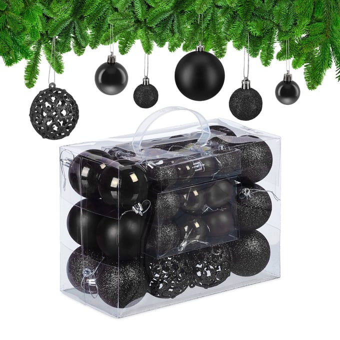 kerstballen - set van 50 - onbreekbaar - plastic - ∅ 3, 4 & 6 cm - zwart