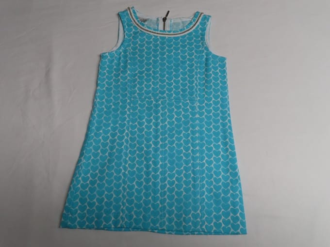 Jurk - Overgooier - Turquoise , ecru - Hartjes all over - 2 jaar 92