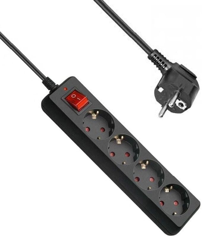 Allteq - Stekkerdoos met schakelaar - 4-voudig - 10 meter - Zwart