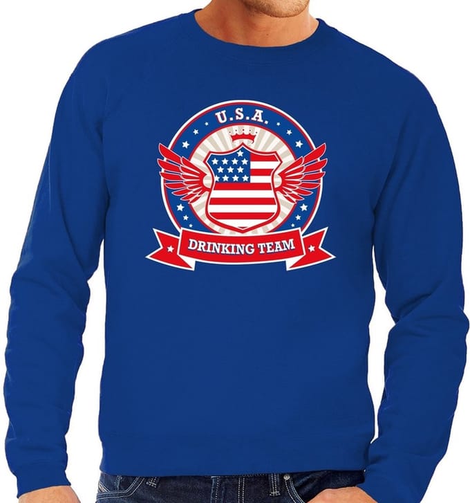 Blauw USA drinking team sweater blauw heren - Amerika kleding L