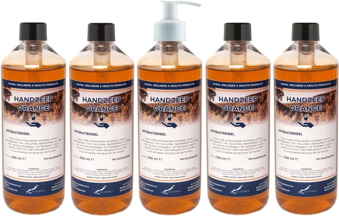 Handzeep Orange 500 ml - set van 5 stuks - met gratis pomp - Voordeelverpakking