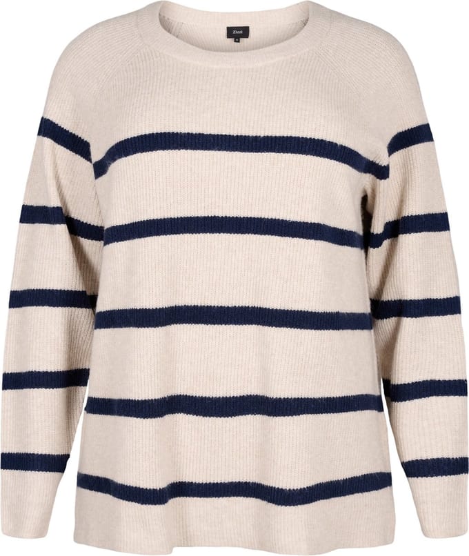 ZIZZI MSUNNY, L/S, STRIPE PULLOVER Dames Blouse - Dark Blue - Maat M (46-48)