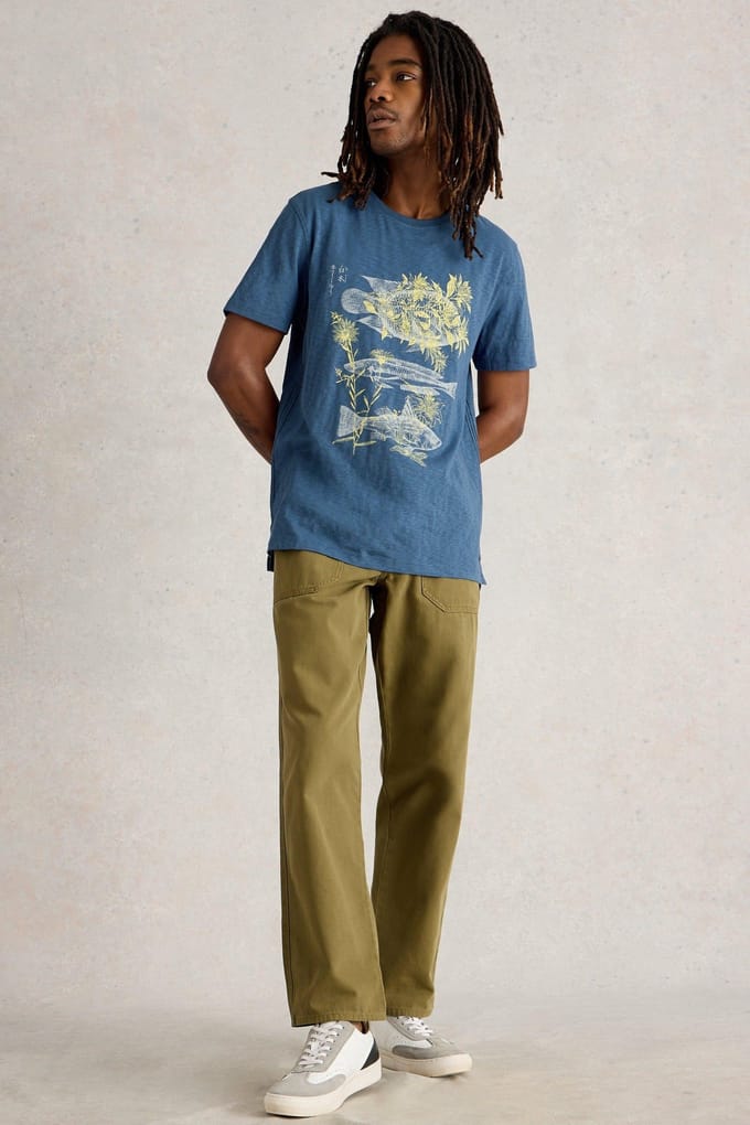 White Stuff Three Fishes Graphic Tee Blue Print Maat: S | T-shirts met Print Outlet | Heren | Blauw