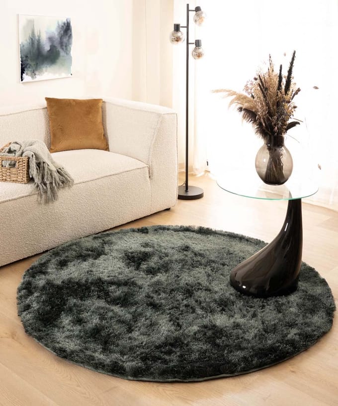 Shaggy vloerkleed rond - Spark blauw 100