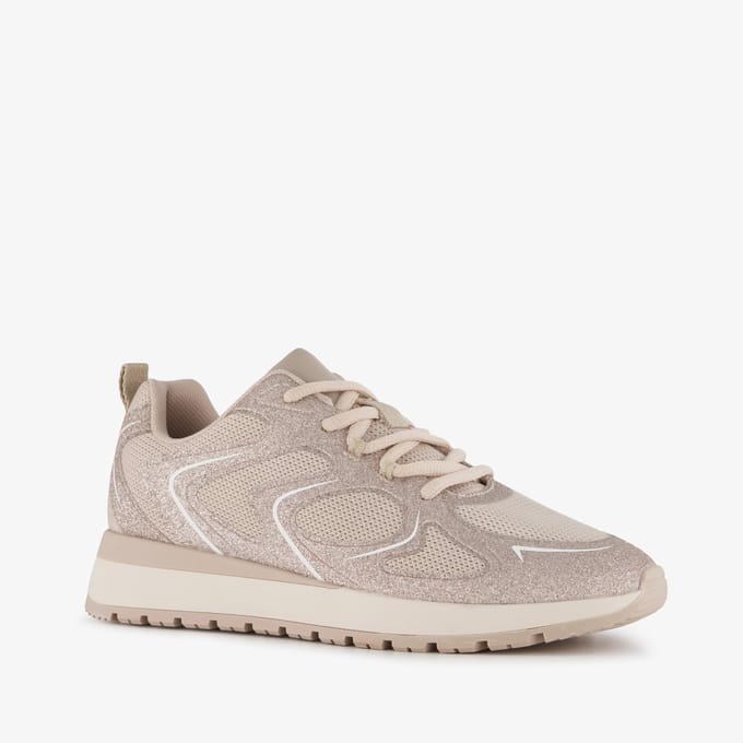 Blue Box dames sneakers met glitters taupe - Beige - Extra comfort - Memory Foam - Maat 37