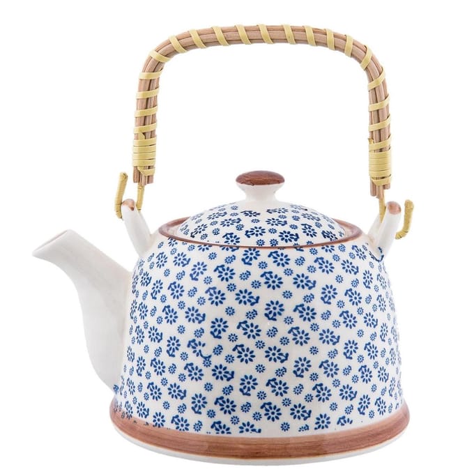 Clayre & Eef Theepot met Filter 700 ml Blauw Keramiek Bloemen