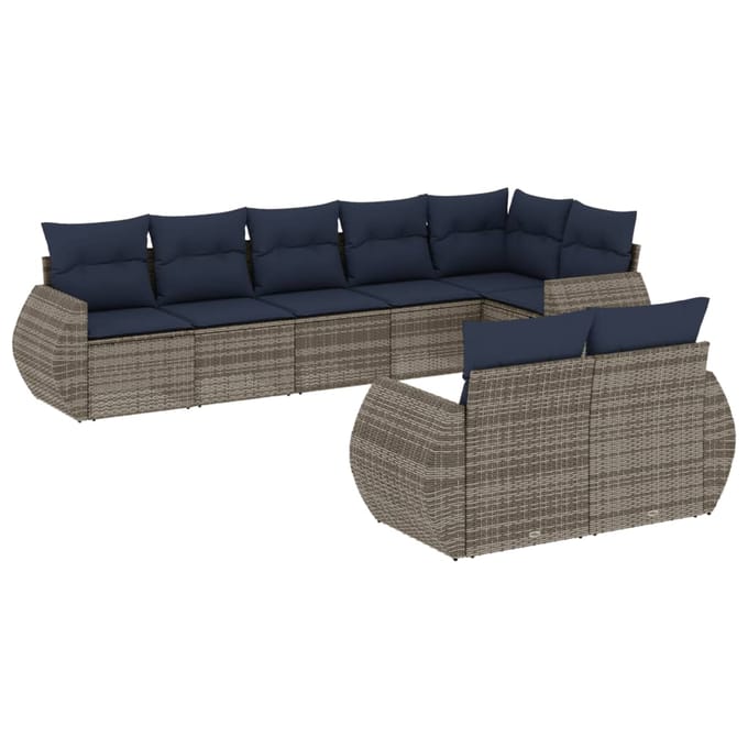 vidaXL - 8-delige - tuinbankset - met - kussens, - grijs - polyrotan