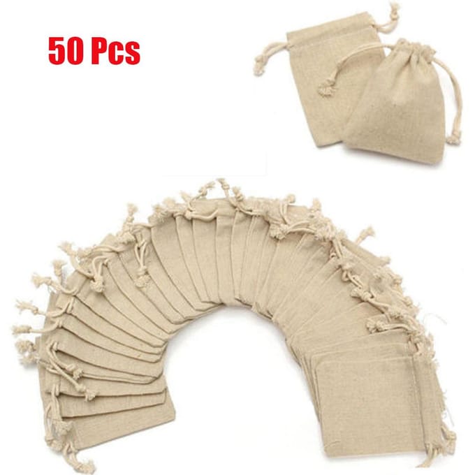 50 Stuks Natuurlijke Jute Zakjes Linnen Zakjes Zakken met Trekkoord Jute Zakken Herbruikbaar beige