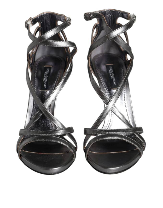 Kruisband Sandalen van Metallic Leder Hoge Hakken