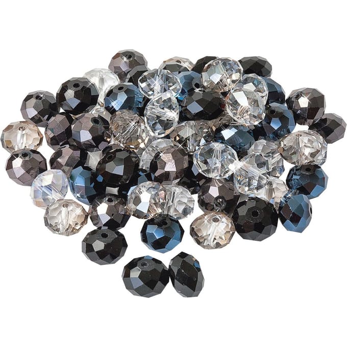 Glas geslepen kralen, 12 mm - Zwart/Kristal